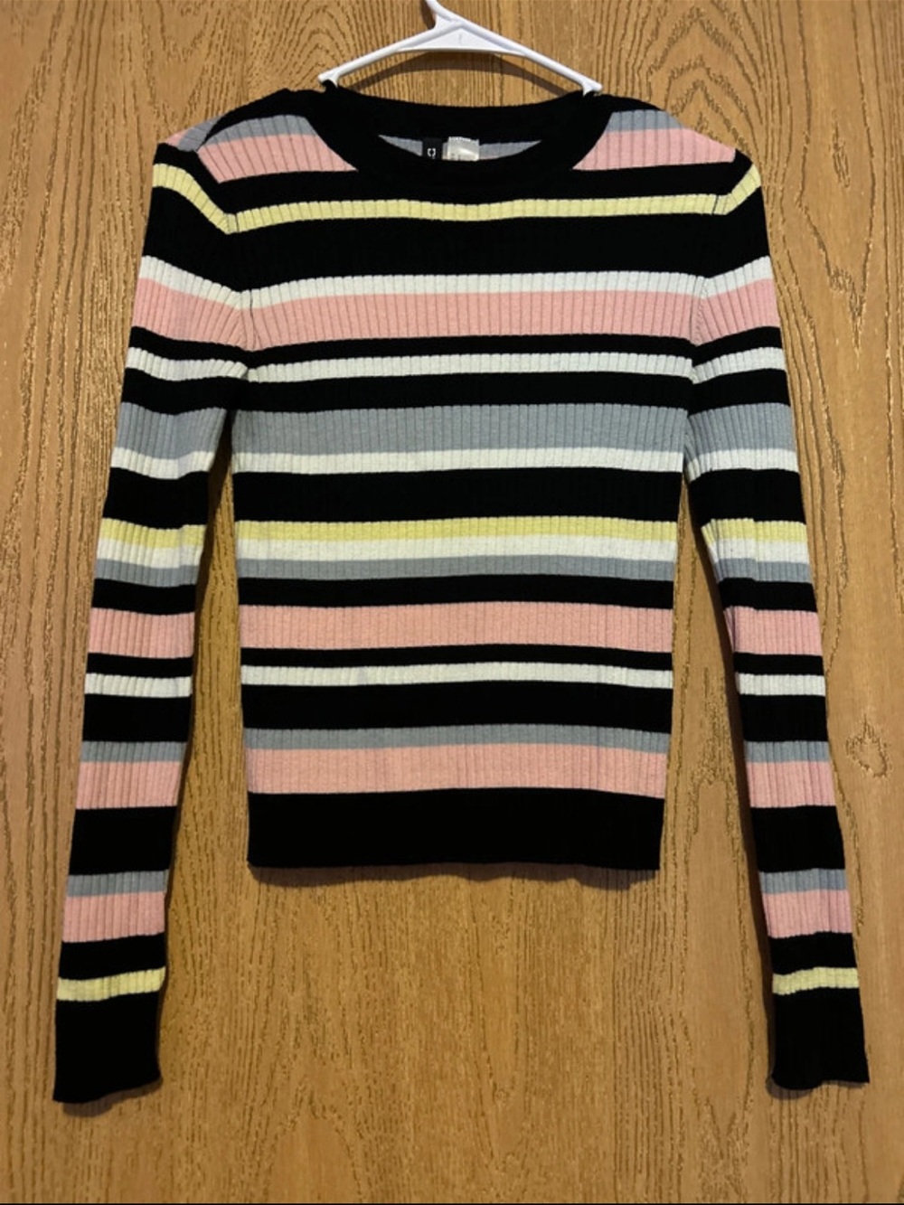 Striped Ribbed Long-Sleeve Sweater - Black, Pink, Gray, Cream